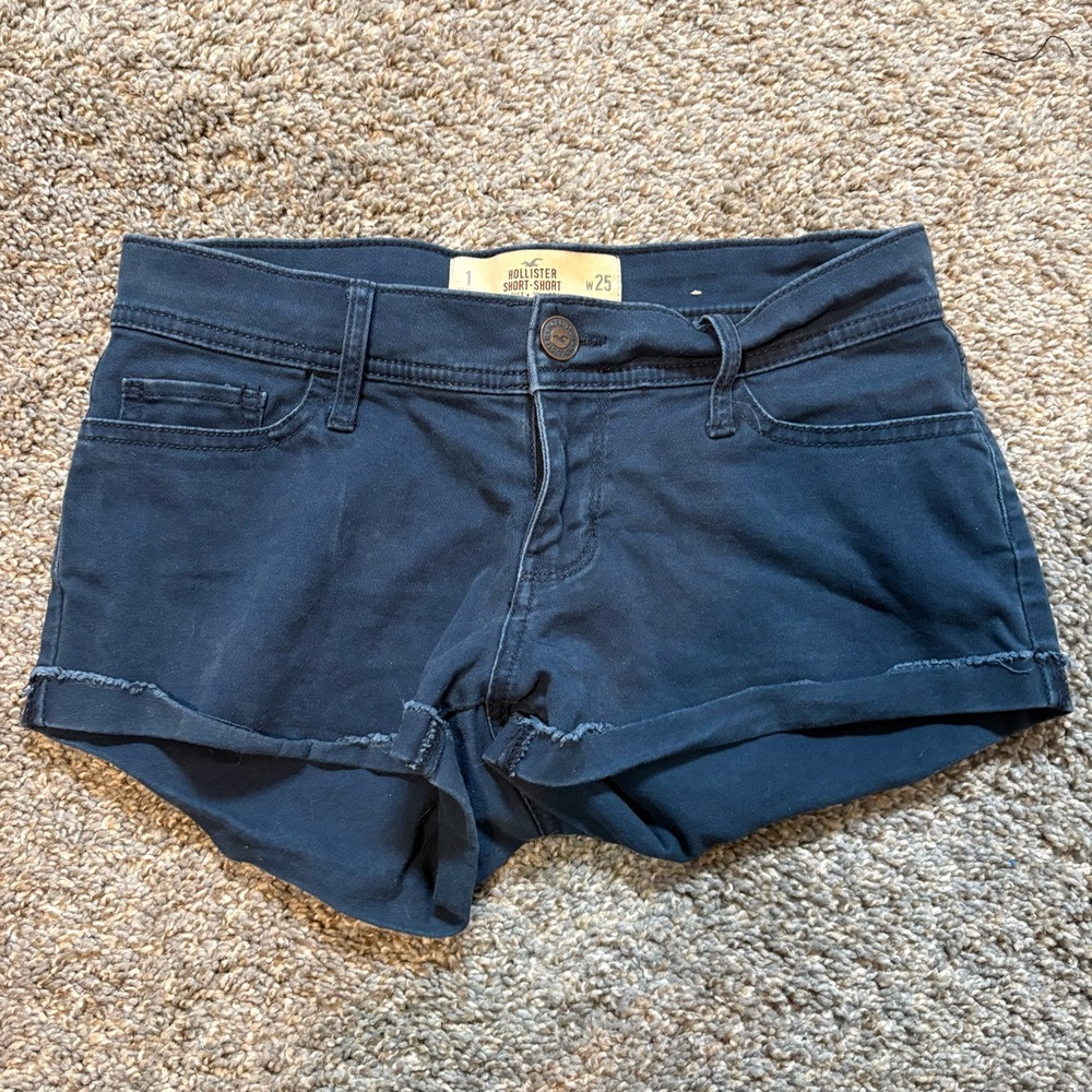 Vintage Y2K Hollister Low Rise Short Shorts Navy Blue Size 1 W25 Mini Micro
